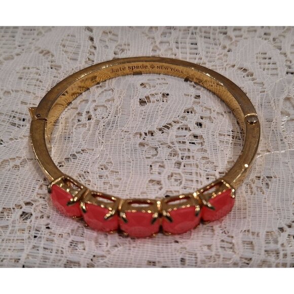 EUC Kate Spade New York "Squared Away" Gold Plated Bangle Bracelet w/ Gemstones - Picture 2 of 8